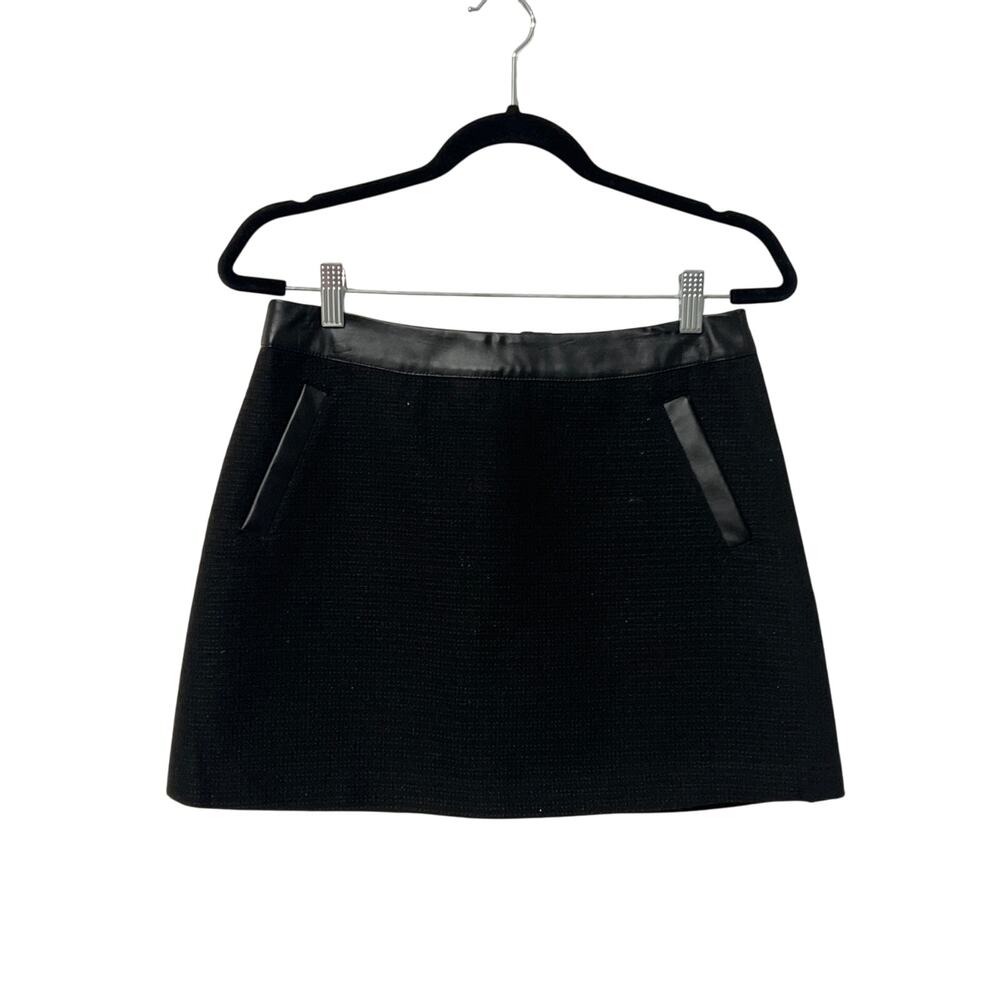 Black Tweed & Vegan Leather Mini Skirt, Size medium, KB323